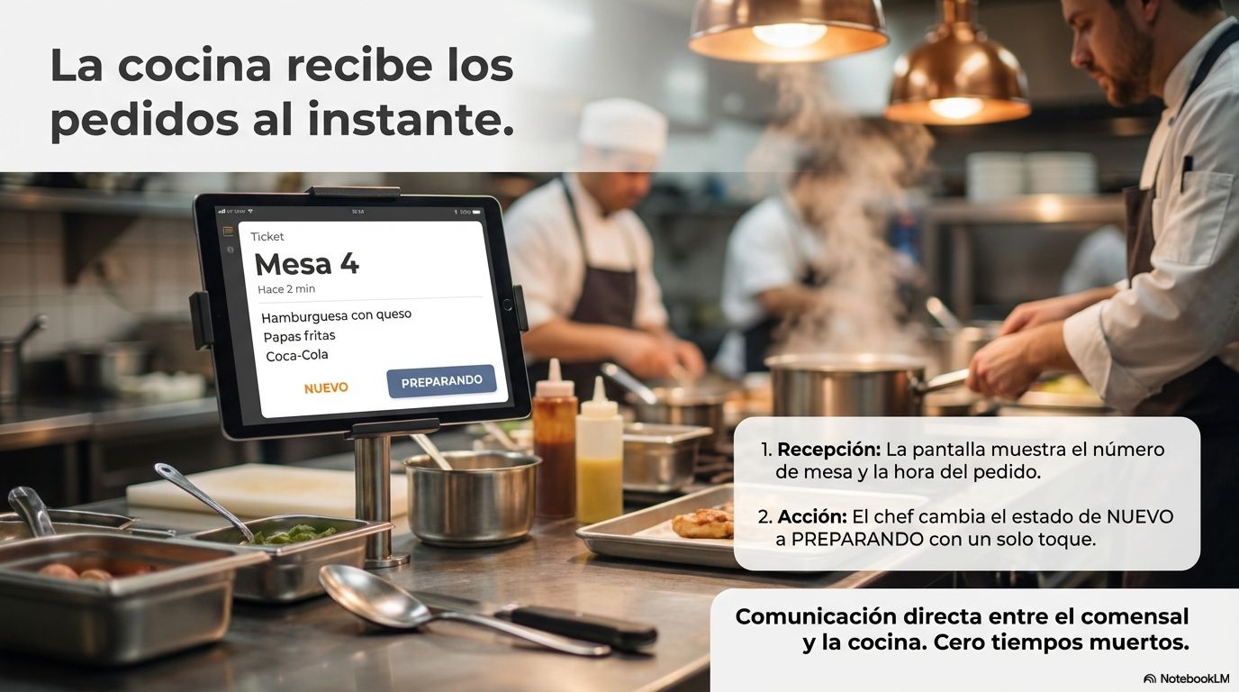 Pantalla de cocina con pedidos en tiempo real